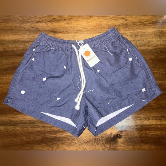 NWT Mollusk Women’s Tomboy Trunks Size XS Blue Geometry Color - Picture 1 of 3